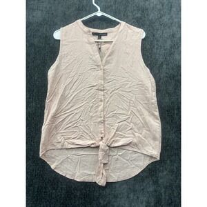 Harve Benard Blouse Top Womens Medium Nude Tie Knot Sleeveless Curved Hem Casual